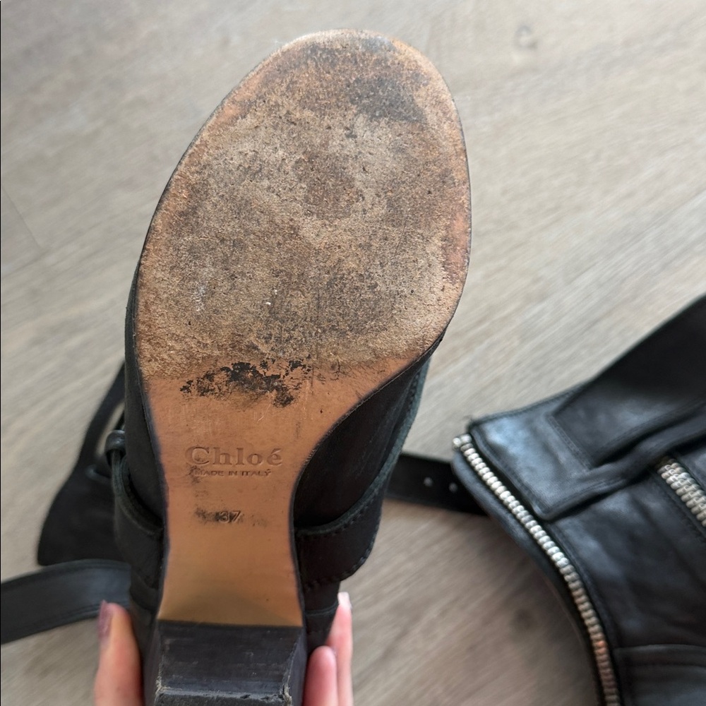 Chloe Black Leather Buckle Boots - Picture 8 of 11
